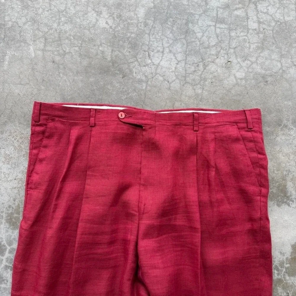 Vintage 90's Givenchy 100% linen red pleated  baggy trousers dress pants 42x31